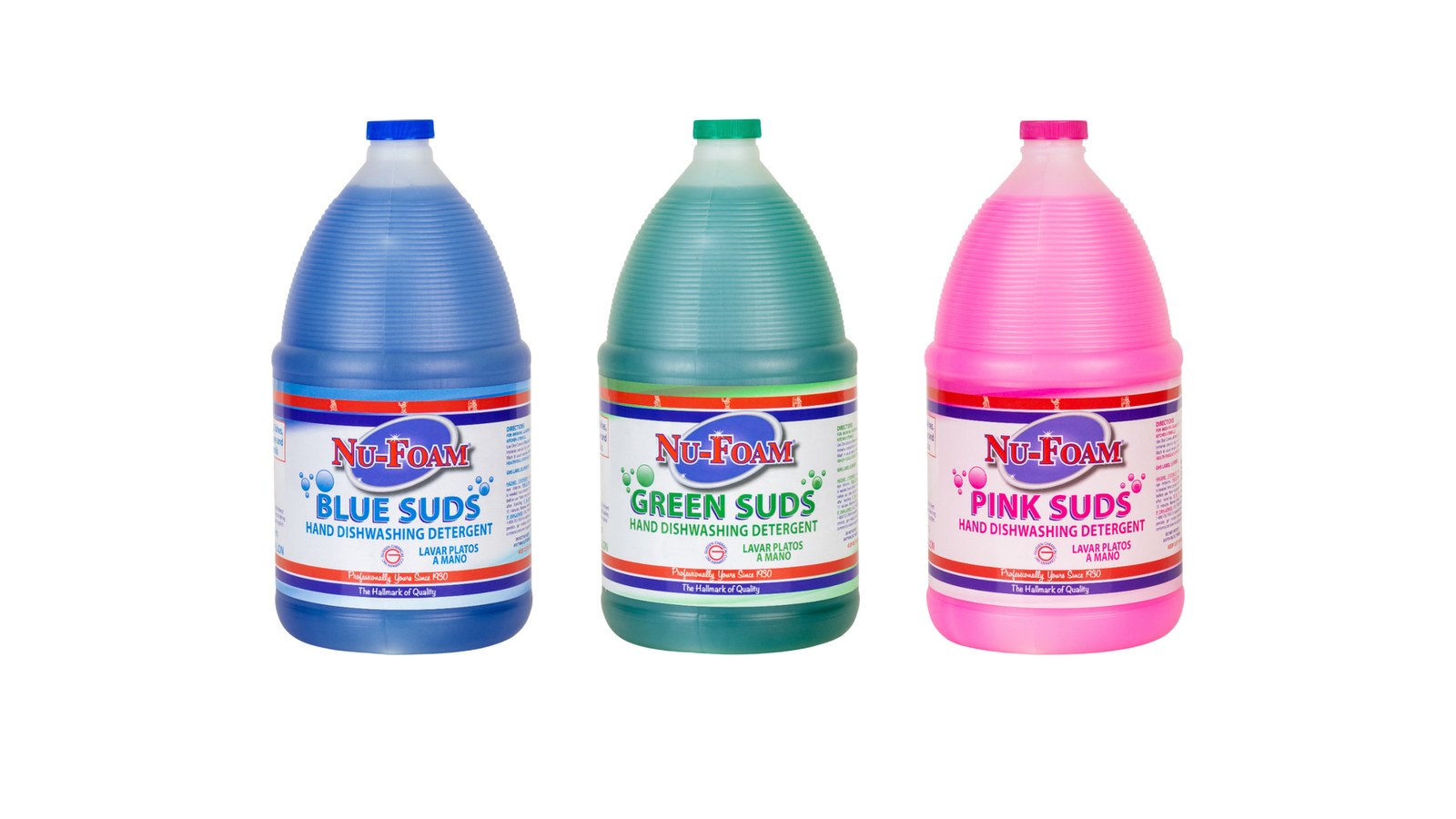 NU-FOAM® Liquid Kitchen Detergent — Blue Suds, Green Suds, and Pink Suds